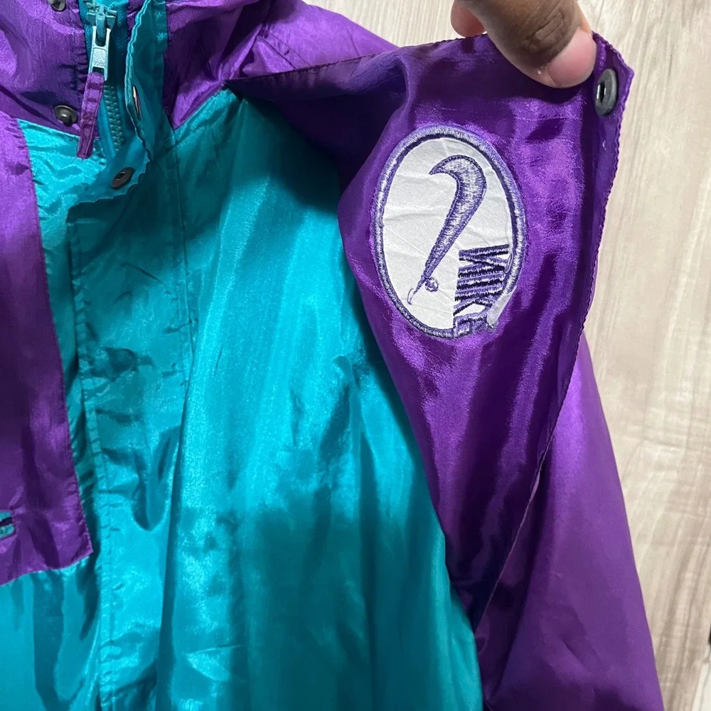 RARE Vintage Nike SWOOSH Spell out tag 90's Windbreaker colorblock hooded jacket
